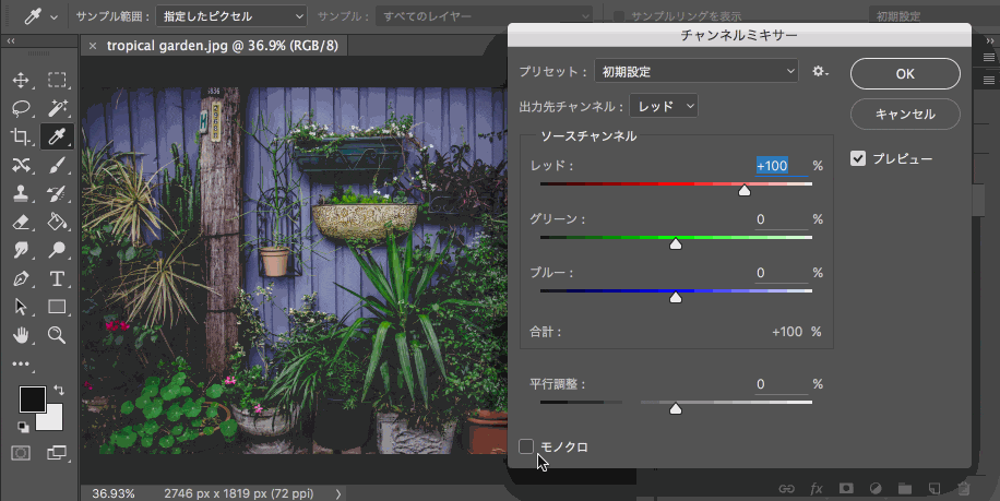 自然な仕上がりのモノクロ写真を作成する方法2