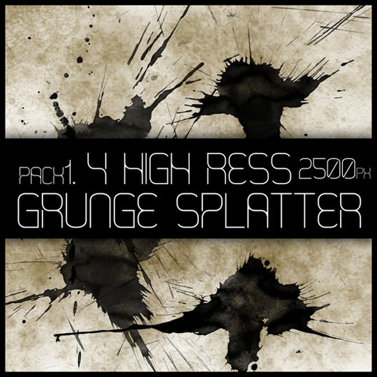 墨で描いた質感を表現したphotoshop無料ブラシ素材4個 Hr Grunge Splatter Brush Photoshopvip