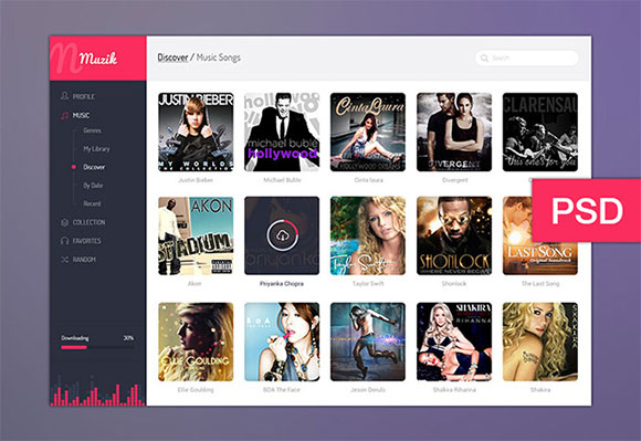 Muzik UI PSD - Freebiesbug