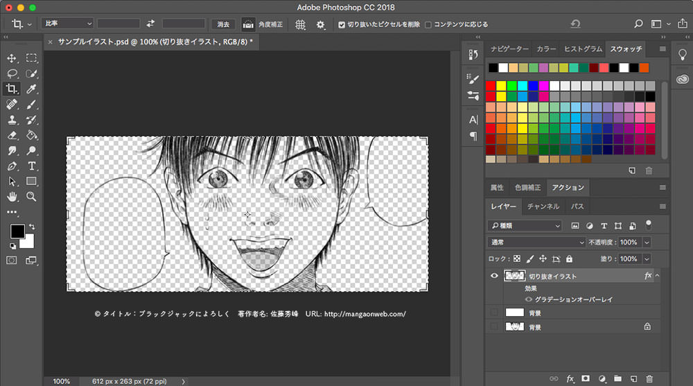 Photoshopで手描きイラストの背景を透明にする方法(線画抽出