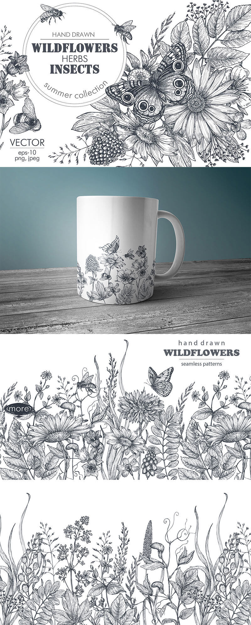 insects-and-wildflowers-vector-set-1