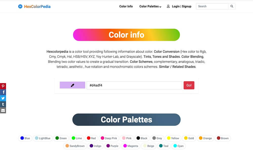 色に関する情報を網羅したHexColorPediaの画像