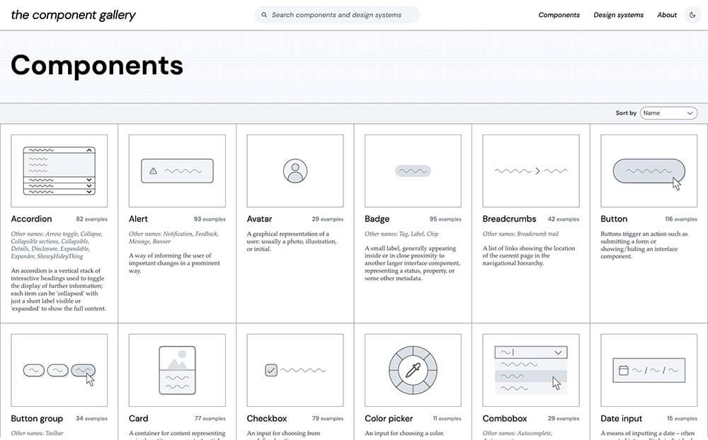 UIコンポーネント別にサンプル例を確認できるThe Component Gallery