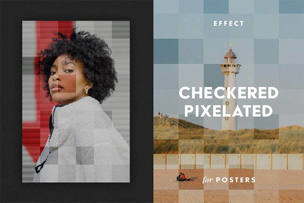 モザイク風の写真加工Photoshopエフェクト CHECKERED PIXELATED POSTER EFFECT