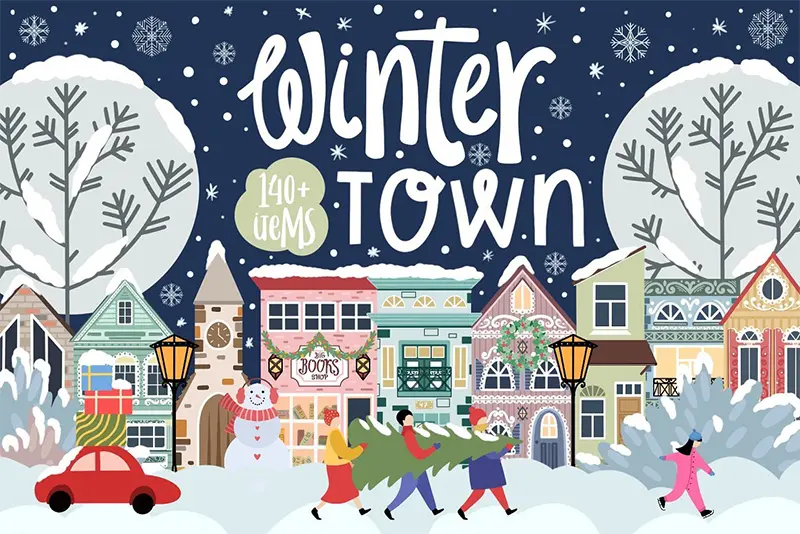 Winter Town Illustration Collection