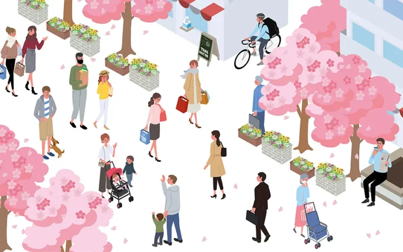 ohanami-cherry-blossom-isomtric-illustration