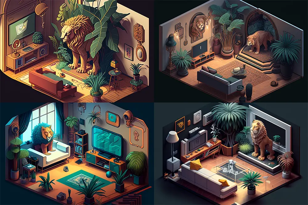 a_futuristiv_living_room_with_a_Lion_being_highly detailed 32-bit isometric illustration