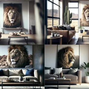 Prompt: a_lion in the modern living room with bright light