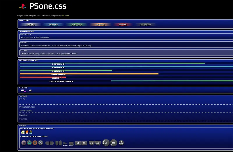 PSone.css - Playstation 1のUIを再現したCSSフレームワーク