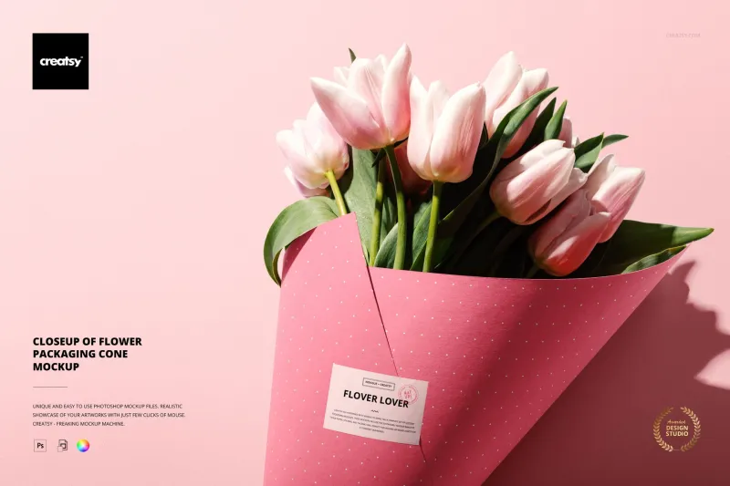 Free-Close-up-of-Flowers-Packaging-Cone-PSD-Mockup-698d653db0860.webp